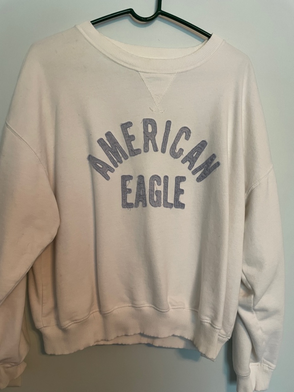American Eagle Outfitters White Sweatshirt with Light Blue Logo